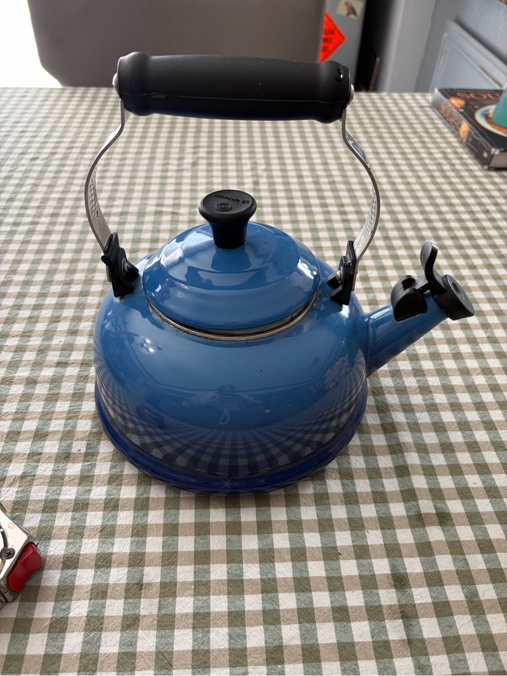 Le Creuset Blue Stovetop Whistling Kettle with Black Handle